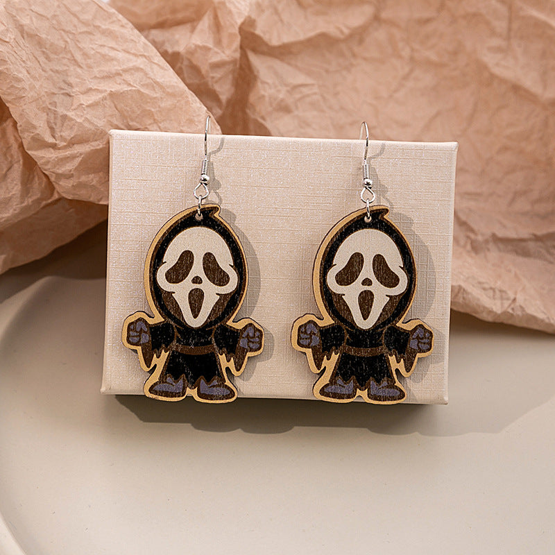 Wholesale Cartoon Halloween Pumpkins Make Weird Ghost Wooden Earrings